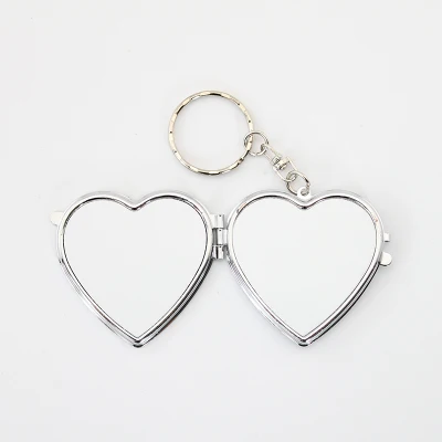 

Heart Shape Pocket Custom Mirror Key chain Metal Sublimation Makeup Mirror With Your Pictures For Valentine's Day Gifts