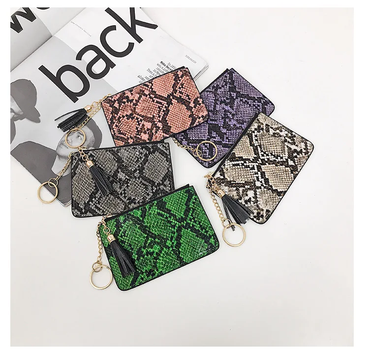 

New design Snake print coin keychain clutch wallet with tassel, As the picture show