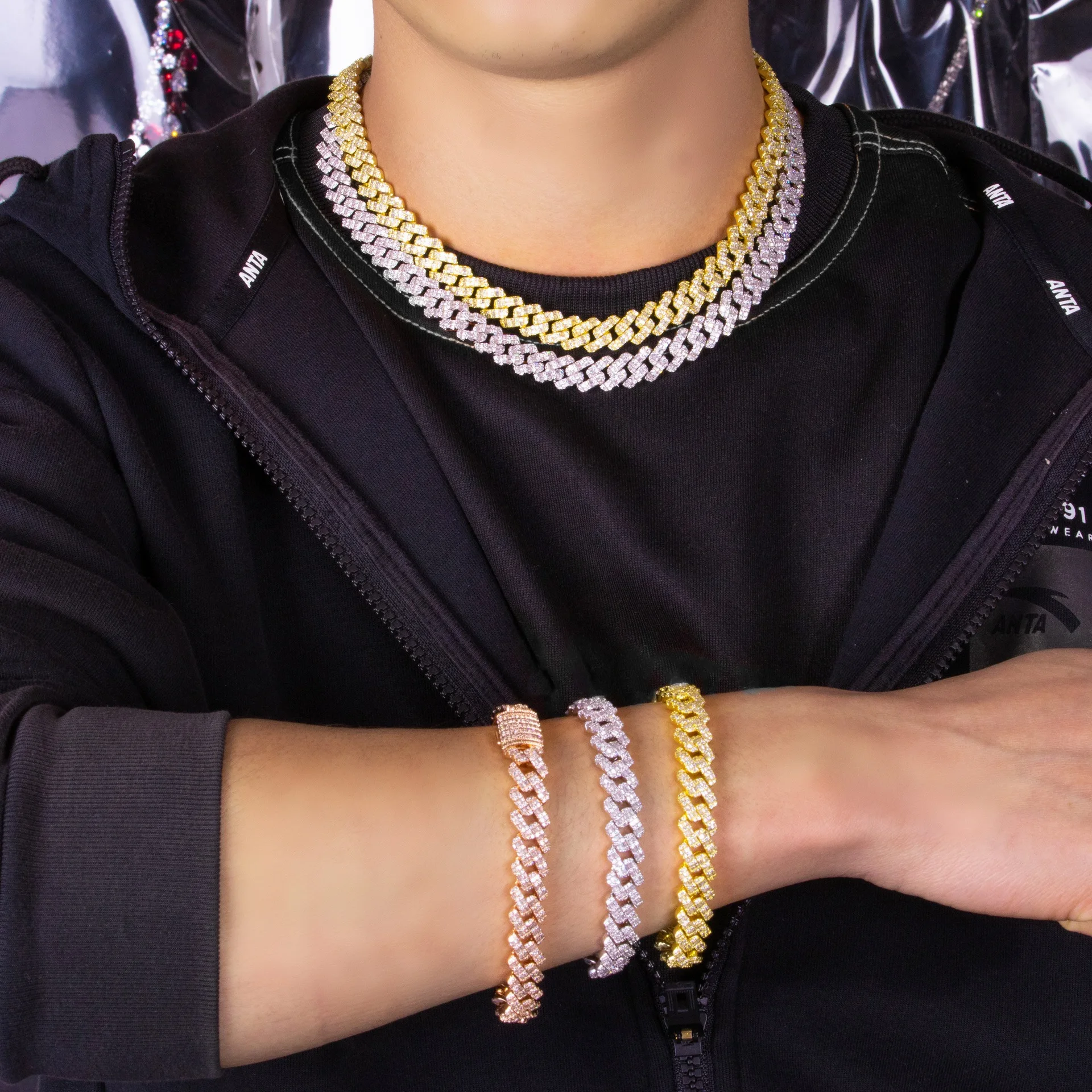 

fashion hot sale 7 inch 18 inch cuban link bracelet necklace Hip hop zircon 10 mm gold bracelet for men and women bracelet chain, Picture shows