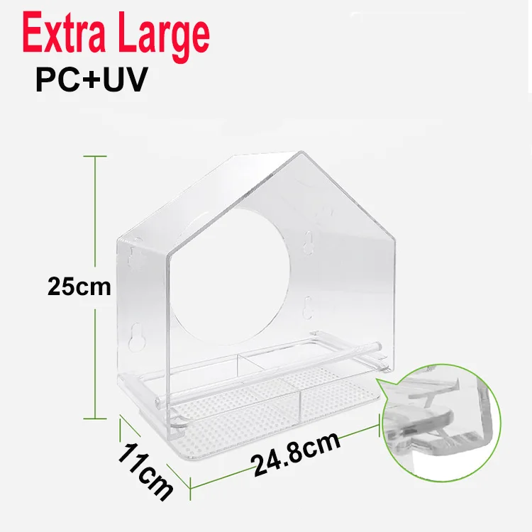 

Custom Strong Suction Cups and High Capacity Seed Tray PC+UV Plastic Window Bird Feeder