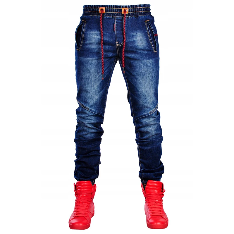 

Wholesale men fashion elastic waist trousers clothes slim fit skinny men's 2021 casual jeans denim pants, Dark blue