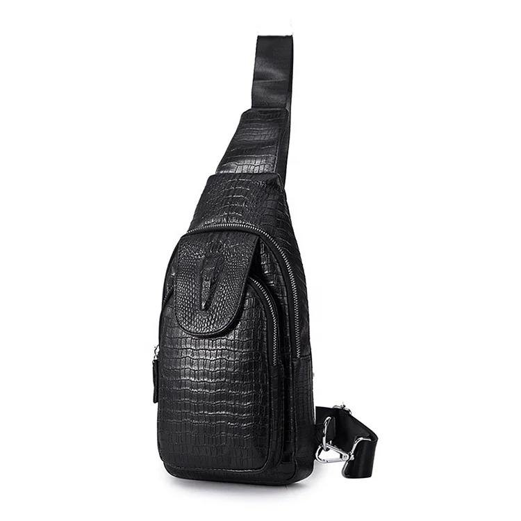 

Men Genuine Real Leather Casual Triangle Crossbody Chest Sling Bag Design Travel Daypack Male 5016