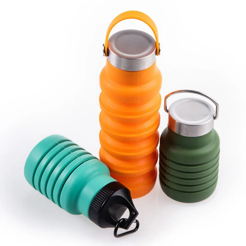 

550ml Bpa Free Large Capacity Silicone Outdoor Retractable Folding Sport Water Mug Hiking Camping Kettle Foldable Water Bottle