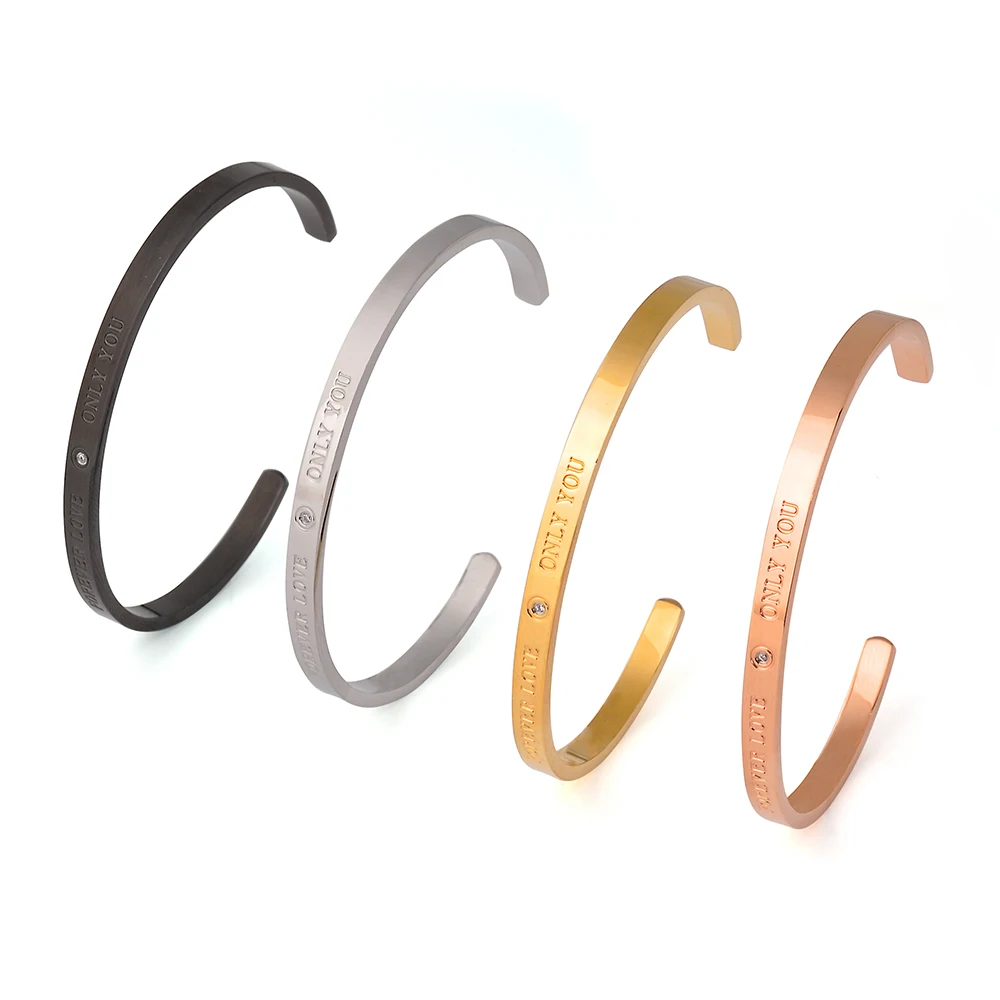 

F260 Engraved Personalized Silver Wholesale Custom Stainless Steel Fashion Jewelry Classic Love Cuff Bracelet Bangle For Women