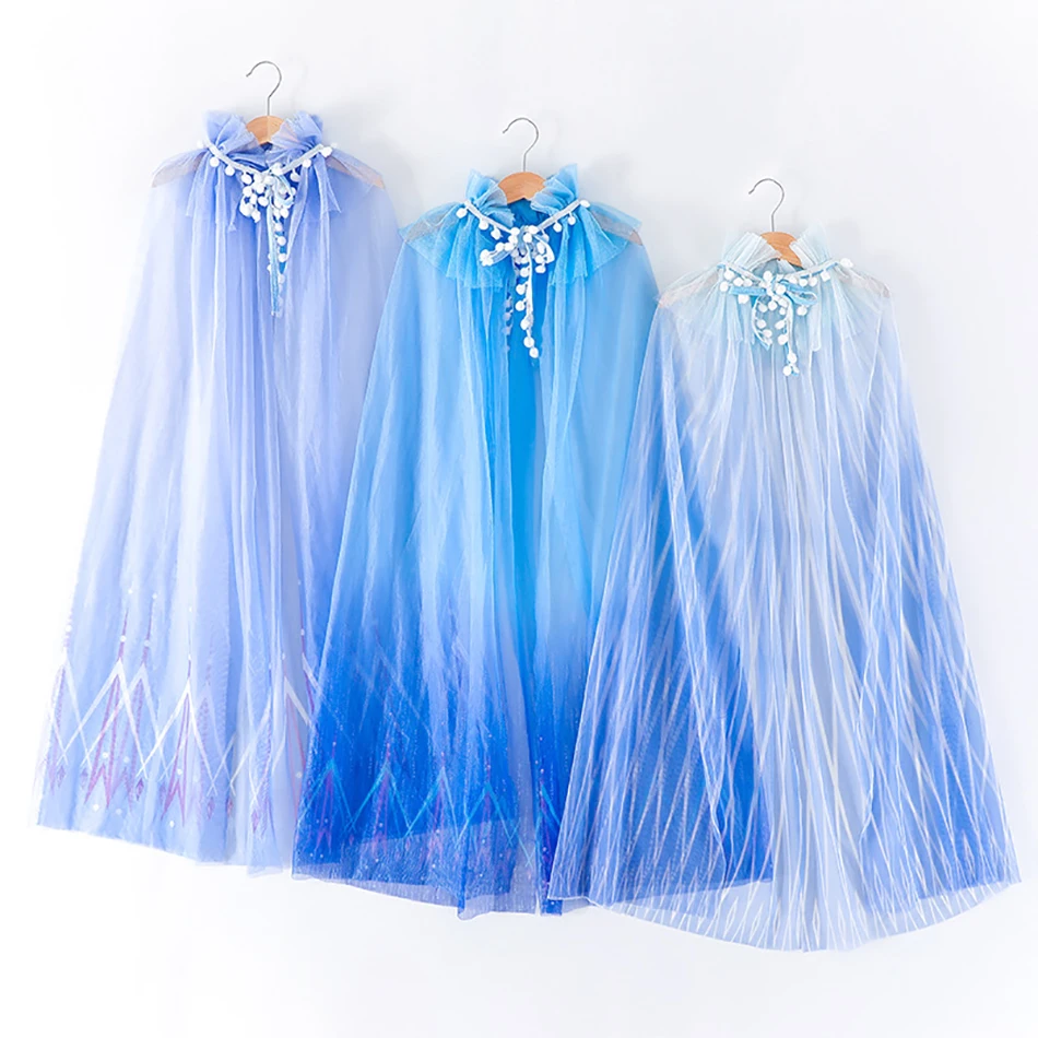 

Hot Sale Elsa Cloak Summer Snow Queen Cosplay Costumes Kids Fancy Gown Dress Up Halloween Birthday Party Princess Accessories, Picture