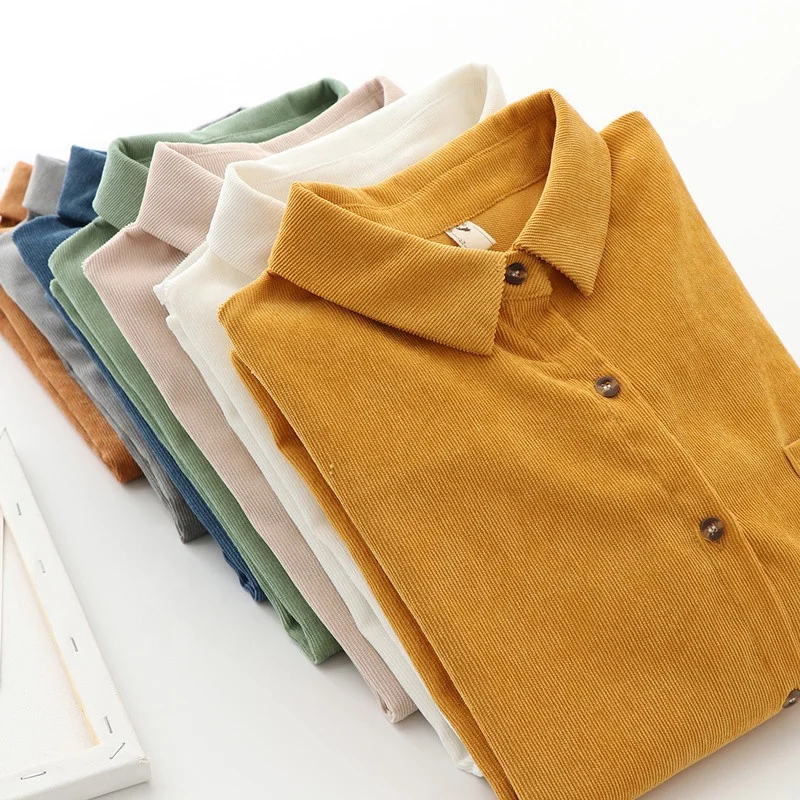 

Retro Hong Kong flavor spring new corduroy shirt women Korean style loose slim long-sleeved shirt trendy jacket