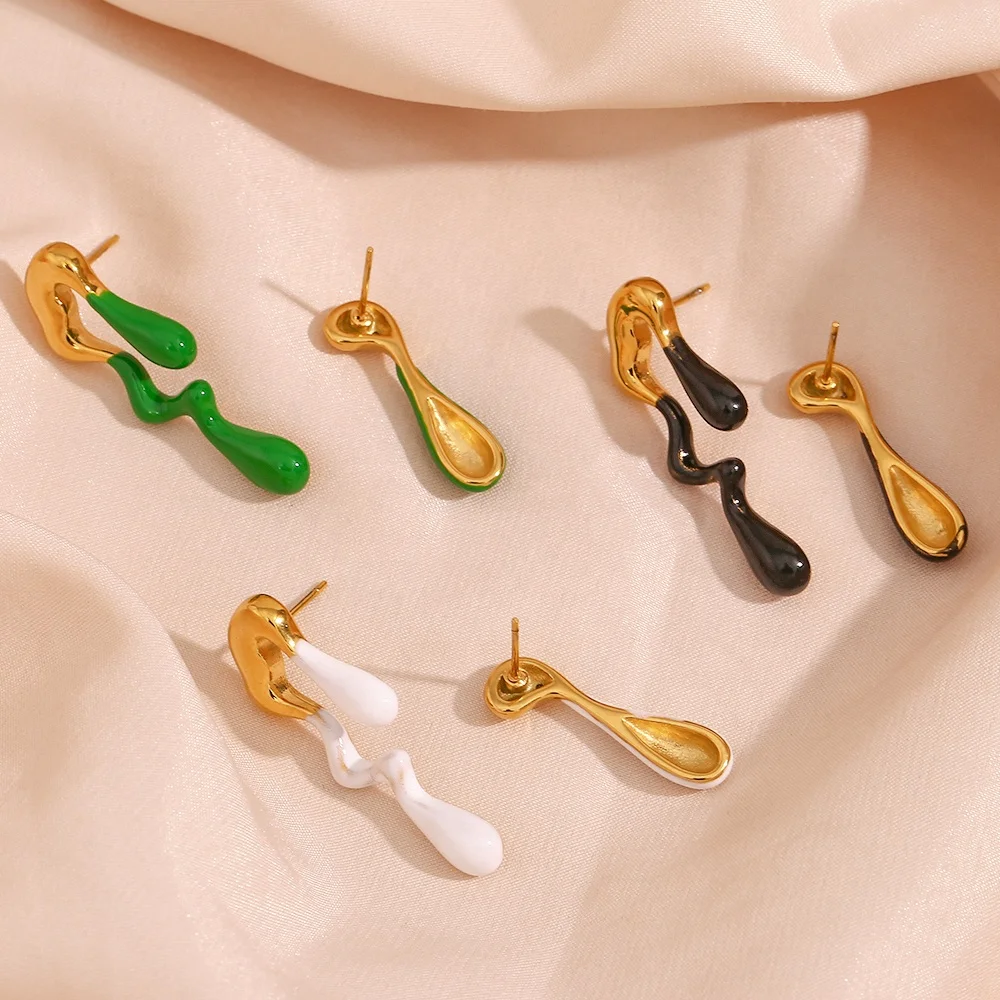 Fashion Jewelry Melting Style Enamel Earrings 18k Gold Plated Stainless Steel Stud Earrings For Women