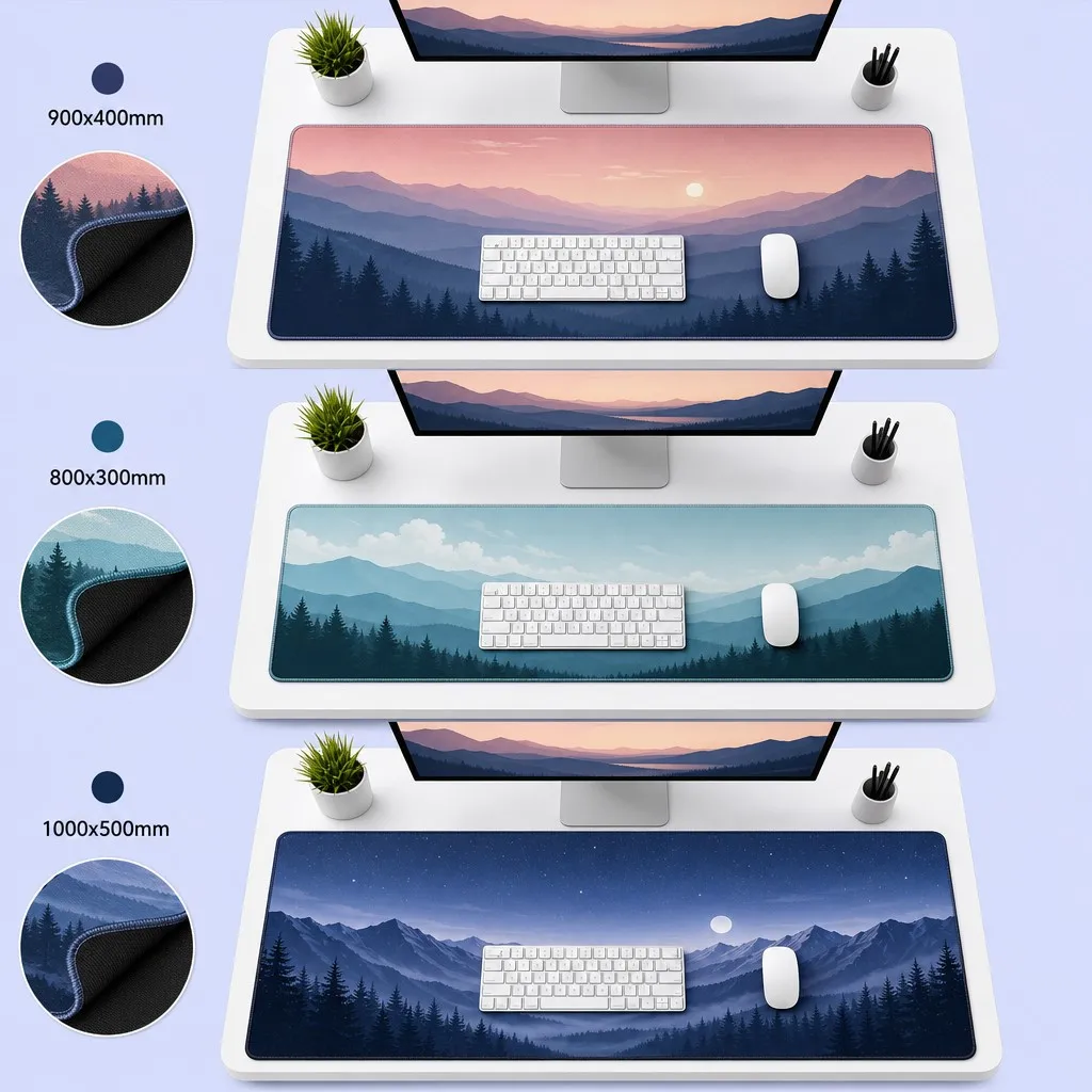 Desktop Size Comparison: 900x400mm, 800x300mm, 1000x500mm