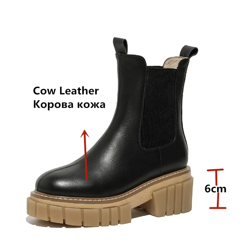 

FEDONAS Concise Elastic Band Platform Female Women Winter Boots Genuine Leather Chunky Heels Pumps Working Party Shoes Woman