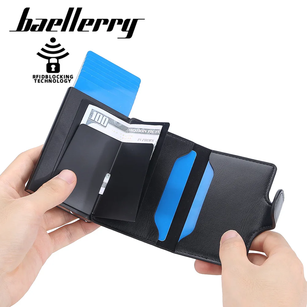 

baellerry aluminum pop up card holder RFID Front Pocket Business cartera emergente card holder with money pocket pop up wallet