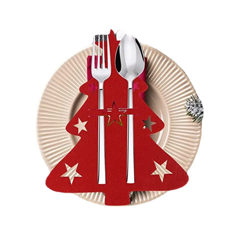 

Nice Design 7*8Inch Tableware Holders Knife Fork Bags Christmas Felt Cutlery Covers Christmas Tree Restaurant Cutlery Bag