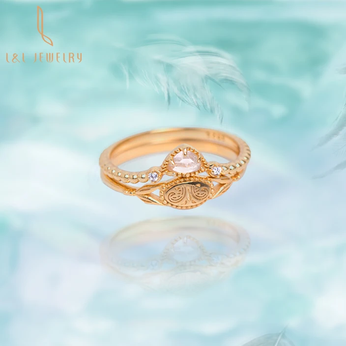 

Moonstone S925 Gilding Romanesque Style Double Layer Ring Sterling Silver 925 Silver & Moonstone&zircon Gold Plated Fashion, Gold/white
