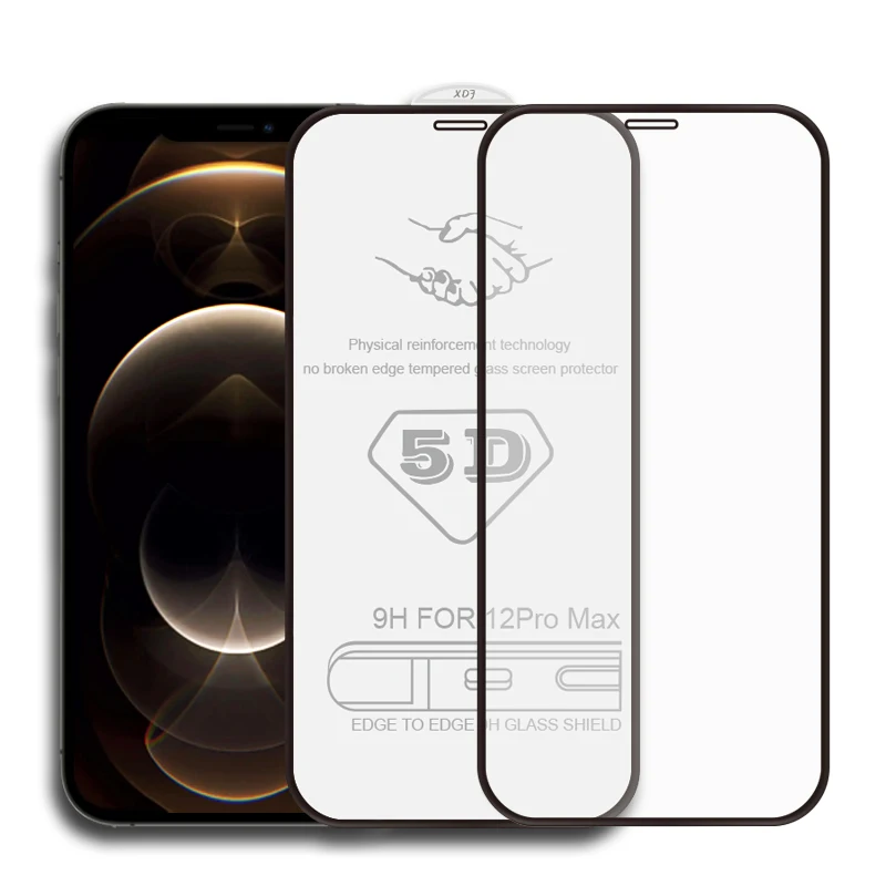 

High Quality Real 3D 5D Full Cover Curved Cold Carving Anti-Explosion Tempered Screen Protector Glass For IPhone 12 Pro Max