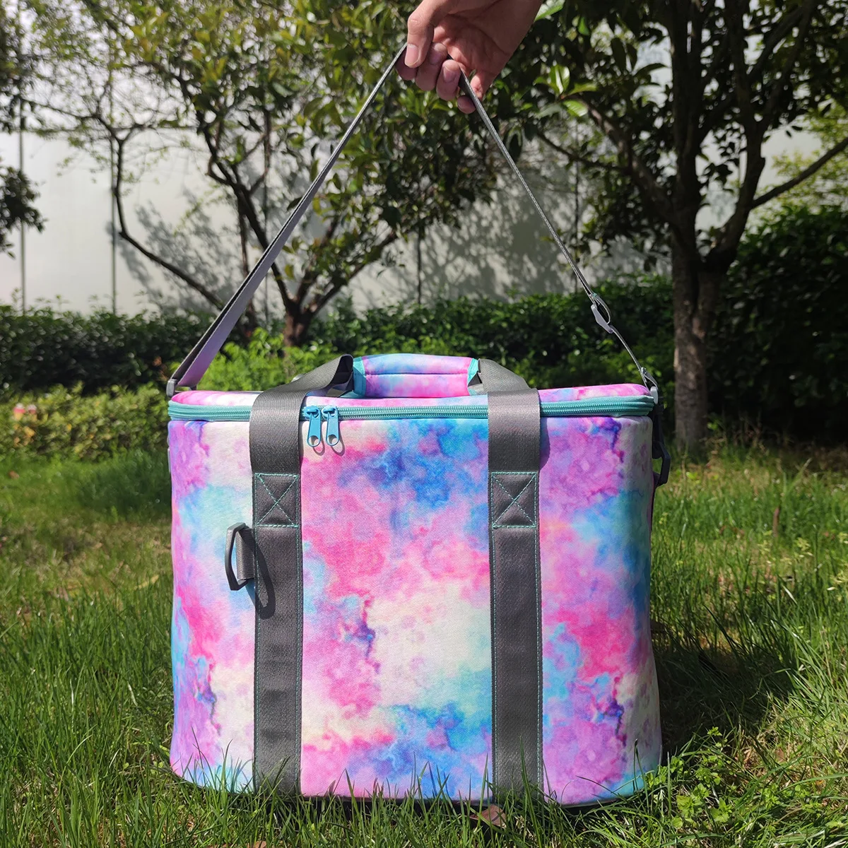 

Summer Insulated Large Canvas Colorful Rainbow Tie Dye And Leopard Print Cooler Bag