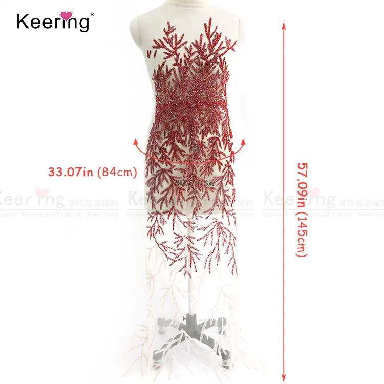 

Keering Hot sale Red Coral WDP172 Handmade Wedding Bridal Party Dress Bodice Rhinestone Aplique, Crystal
