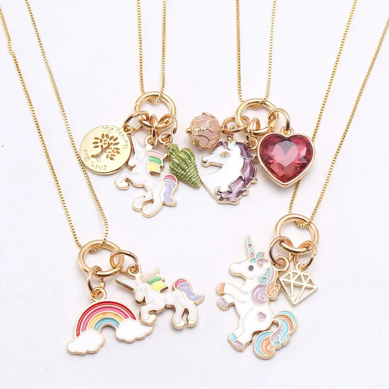 

RTS Cartoon Girl Jewelry Teen Girls Unicorn Pendant Unicorn Kids Necklaces, As picture show