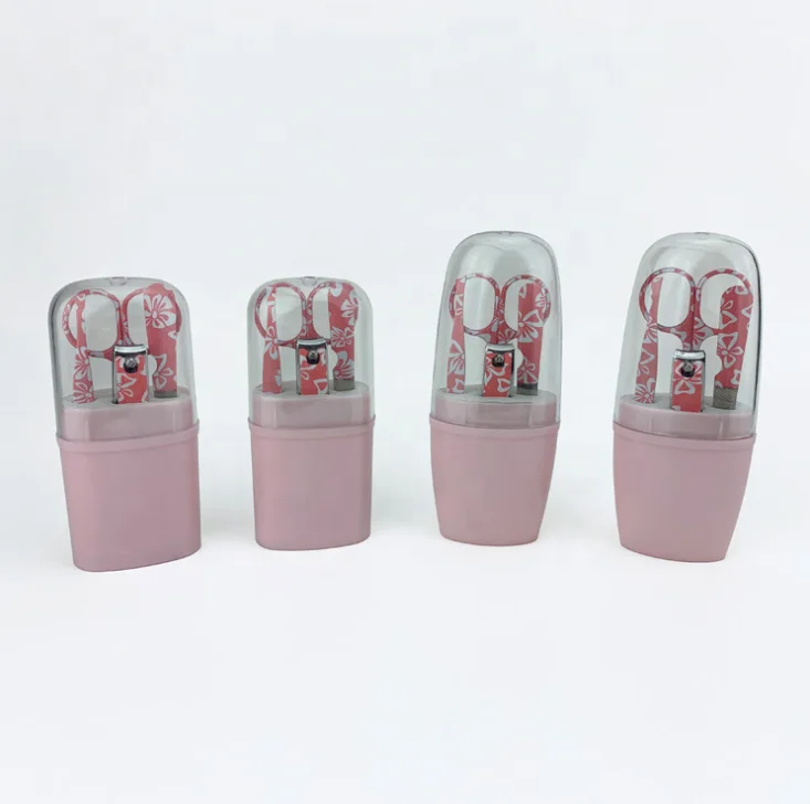 

Good quality 4pcs Flower Printing Manicure Set with Plastic Cap, As pic