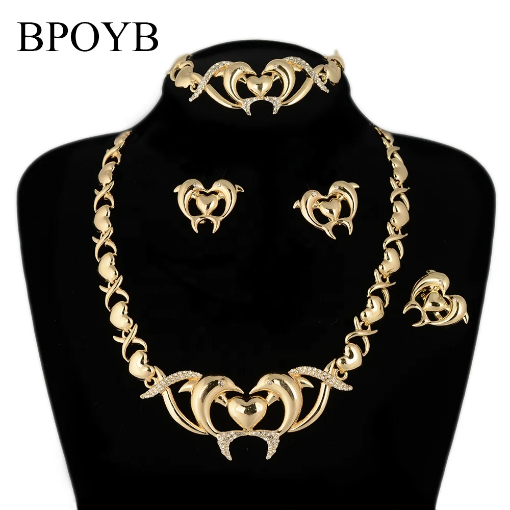 

BPOYB Hot Dubai African High Quality Gold Jewelry 18k Gold Plating Women Jewelri Set Xoxo Heart Dolphin Lead And Nickel Free
