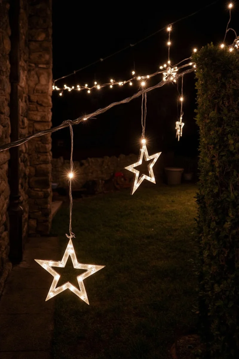 Hammock with hanging star lights for a cozy vibe
