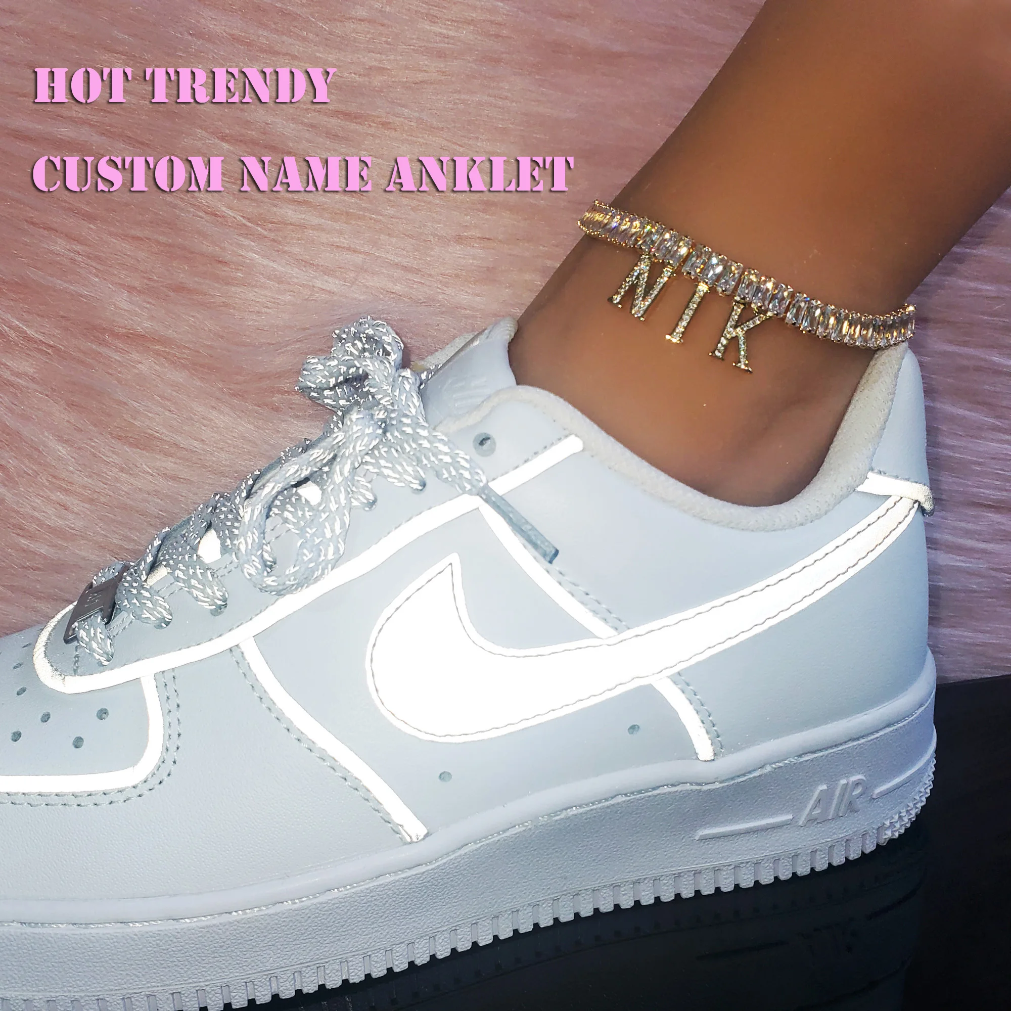 

Icy Custom Letters Charm Anklet Personalised Initial Name Anklet Personalize Name Plate Jewelry Dropshipping Wholesale Price