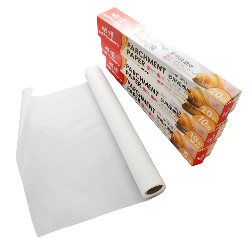 

White silicone coated parchment paper baking rolls