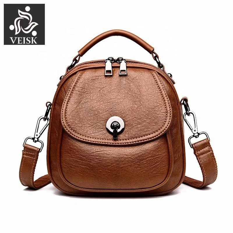 

Multifunction Backpacks For Girls Mochila Feminina Women Leather Backpacks High Quality Preppy Style Small Bagpack Vintage, Black brown