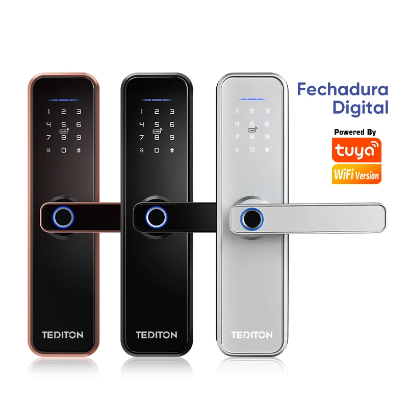 

Tediton tuya wifi Zigbee ttlock app smart home wood door biometrica inteligente inteiras wifi electronica fechadura digital