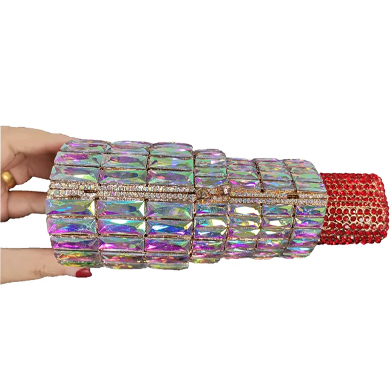 

Wholesale New Arrival Lipstick Rhinestone Bag Crystal Clutch Evening Handbags Luxury Wedding Diamond Clutch Bags Lipstick Purse, Red