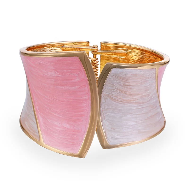 

Fashion Gold plated Pink Enamel Geometric Bangles Bracelets For Party