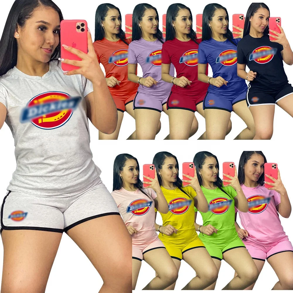 

s329 2021 summer women custom clothing ladies girl two piece short pants set crop top biker shorts 2 piece set