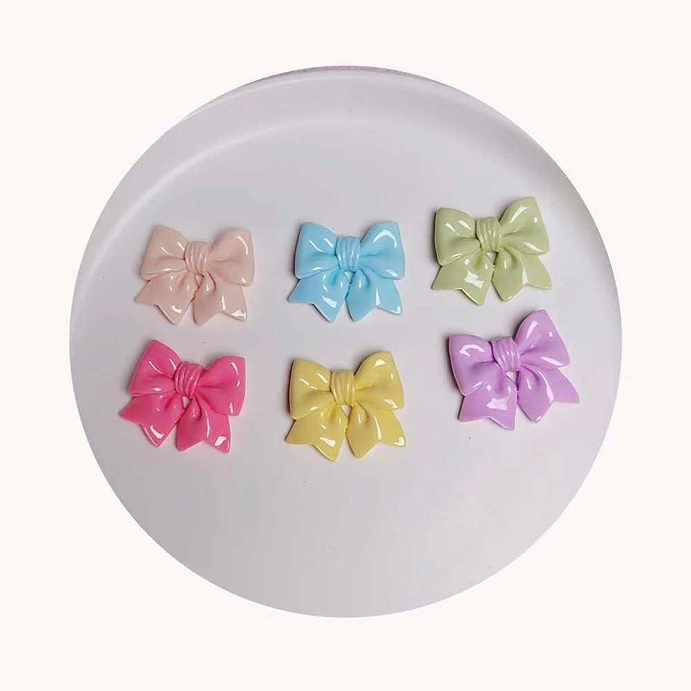 Bulk 100Pcs/Lot 30*30MM Mixed Colors Bowknot Cabochons Kawaii Bow Tie Embellishments for Scrapbooking Phone Case Decoration DIY