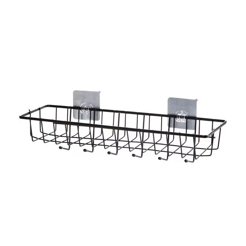 

Factory Price Kitchen Save Space Spice Rack Wall mounted Punch-free Multifunctional Bathroom Storage Basket, Black