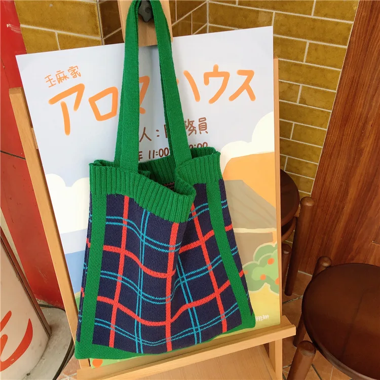 

Summer 2021 plaid Custom plain large Capacity Shopping Bag Ladies Single Shoulder handbag Wholesale