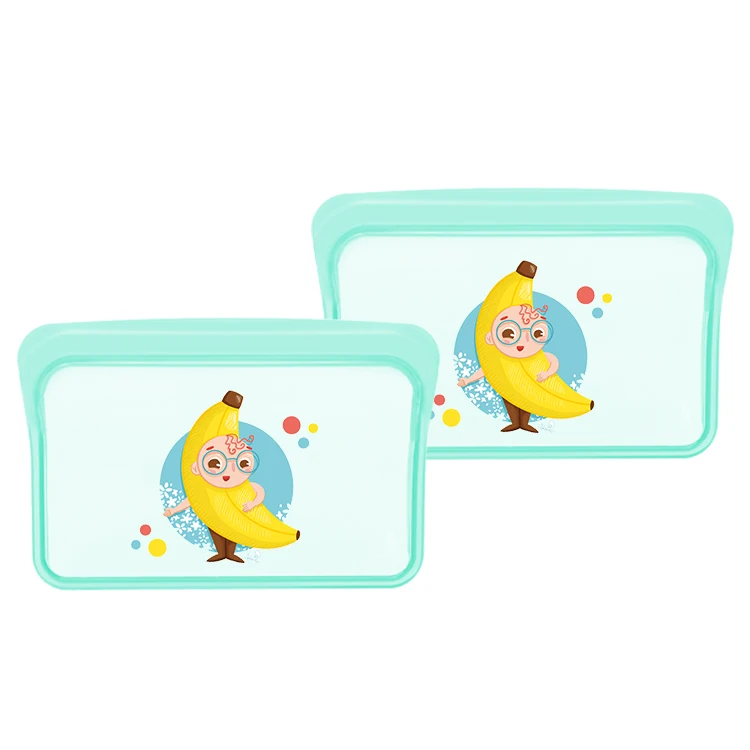 

2 Pack Silicone Snack Bag Baby Safe 400ml Platinum Silicone Food Grade Reusable Storage Bag Set, Light green, light blue, light gold, transparent or custom