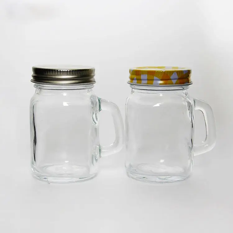 

120ml Small Spices Bottle With Handle Clear Glass Mason Jars 4 oz And Silver Tinplate Lids For Drinking, Transparent color