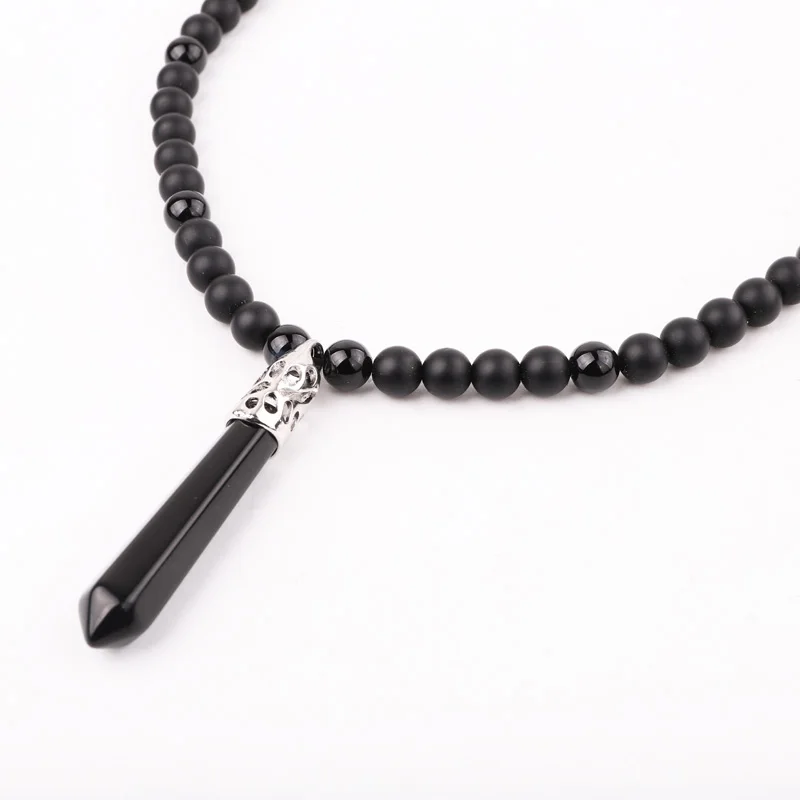 

High Quality Healing Point Pendant 8mm Black Onyx Bead Men Jewelry Necklace