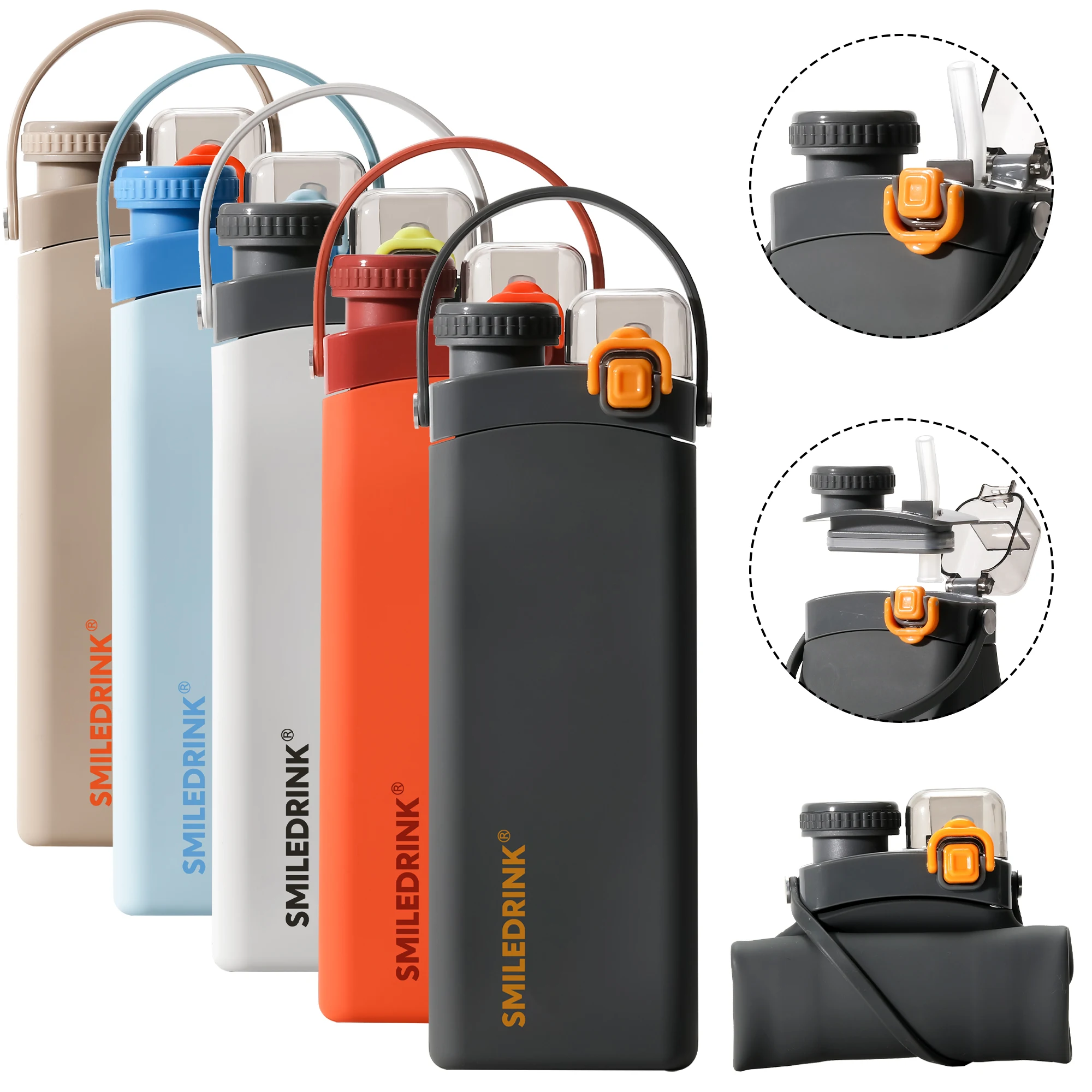 Collapsible Water Bottle BPA Free 20 oz Foldable Water Bottle for Travel Sports Bottles with Triple Leak Proof Lightweight
