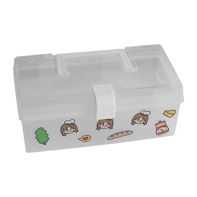 

W&G Desktop Dust Proof Large Capacity Finishing Plastic Portable Household Medicine Korea Ins Transparent Portable Storage Box, White(transparent)