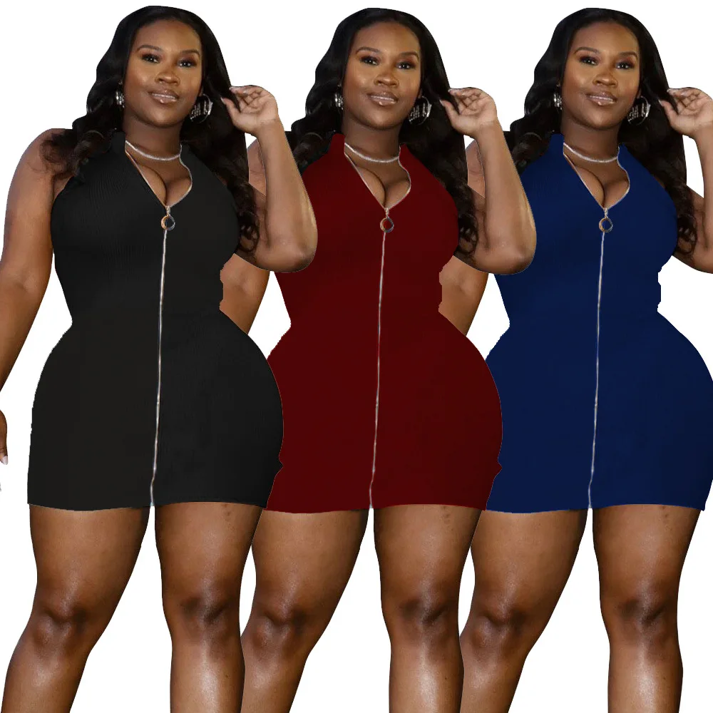 

Plus size shirt dress for women big size dresses women leisure solid color zip tight women's dress, Picture