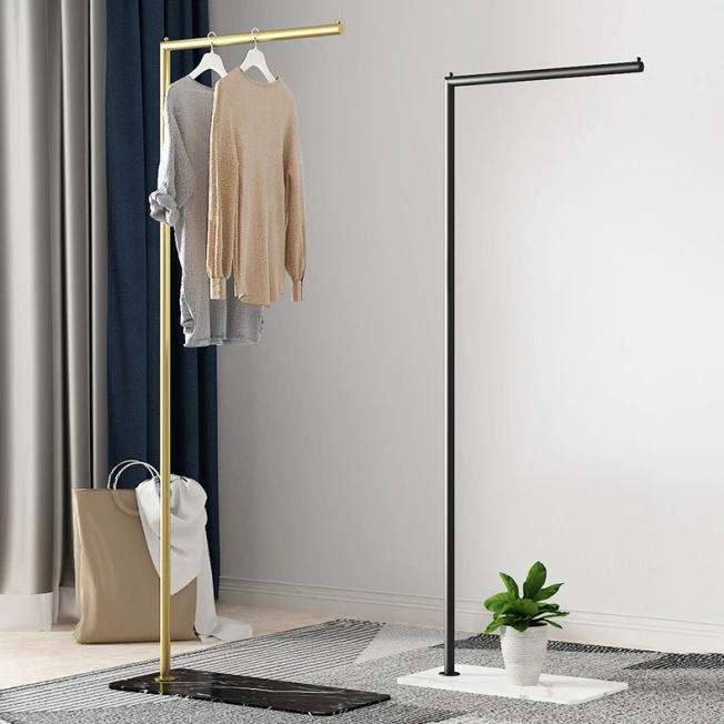 

Simple Factory Durable Bedroom Furniture Practical Colthes Hanging Cast Iron Metal Coat Hanger With Base Black Gold