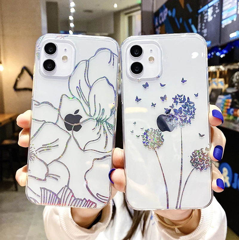 

Romantic Silver Plating Flower and Dandelion Phone Case for iPhone 12 11 XS Max XR 7