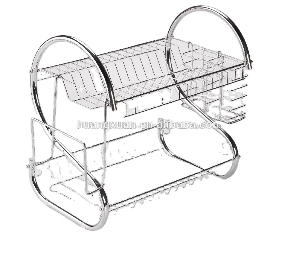 

Wire Chrome Plated 2-layer dish drainer rack Kitchen Metal Storage Holders