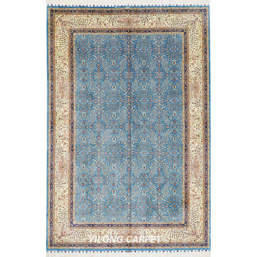 

YILONG 6'x9' Classic turkish design blue oriental persian kashan silk rug