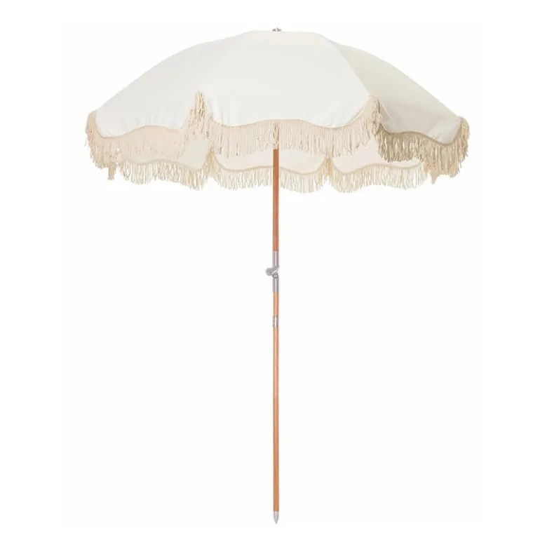 

Custom Luxury Portable 8 Feet Parasol, Vintage Boho Wooden Pole Canvas Tassels The Premium Beach Umbrella ANTIQUE WHITE, Ready-made colors or customized colors