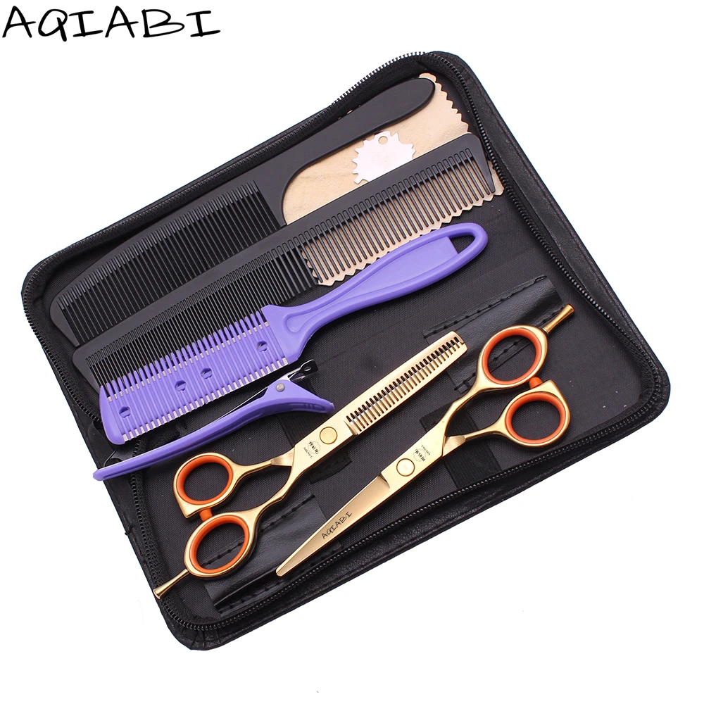 

Hair Cutting Scissors 5.5" AQIABI Japanese Steel Thinning Shears Barber Scissors Hair Scissors Gold A1014