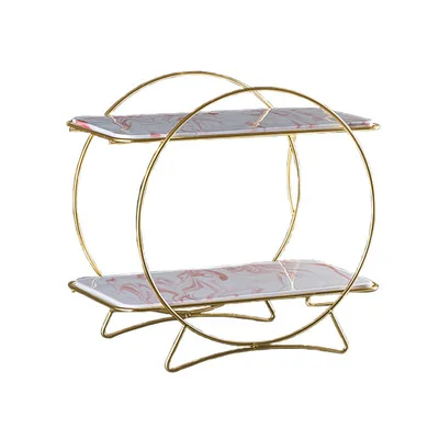 

Nordic Luxury Desserts Show Shelf Cosmetics Skin Care Products Storage Double Marble Cake Plate Afternoon Tea Cake Plate