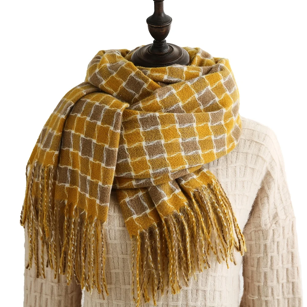 

2021 new hot products plaid color women winter cashmere scarf polyester pashmina style shawl, As picture