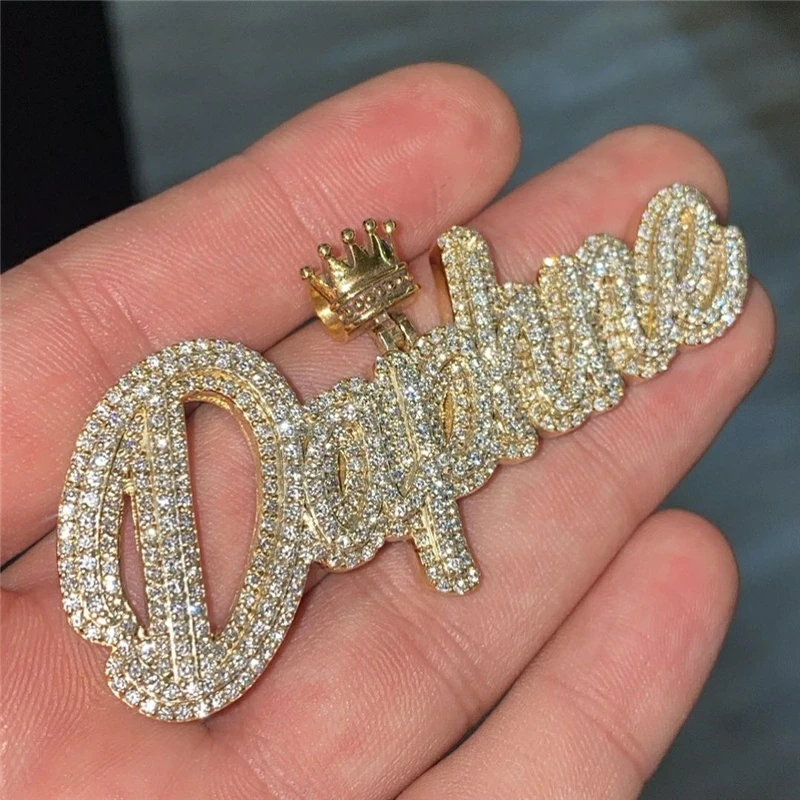 

2021 Customized Pass Diamonds Tester Full With Crown Diamond HipHop Iced out Letter Pendant Jewelry, Gold,silver