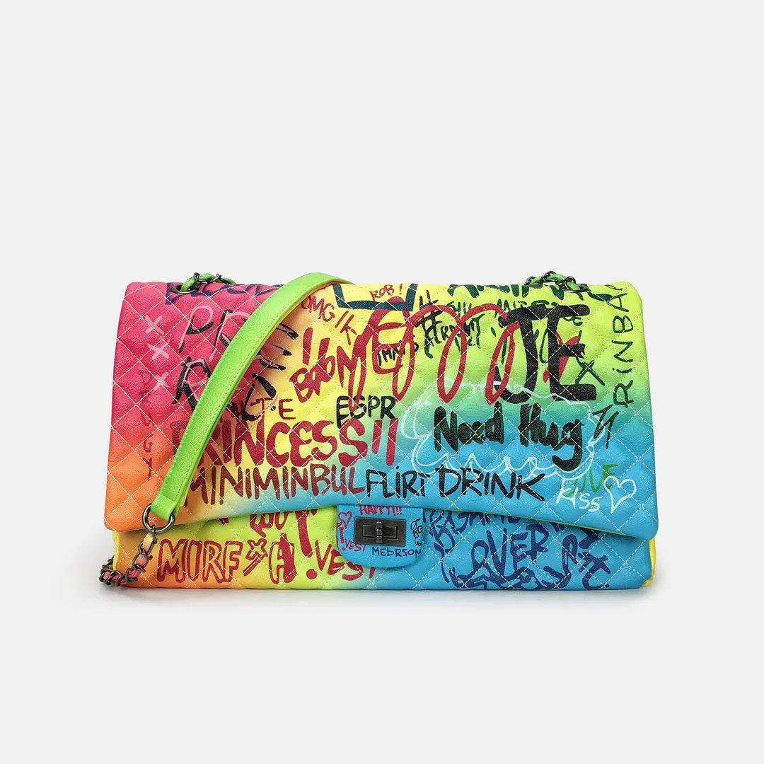 

2021 new arrival graffiti bags girl handbag chain cross body purse handbags for women, 2 colors