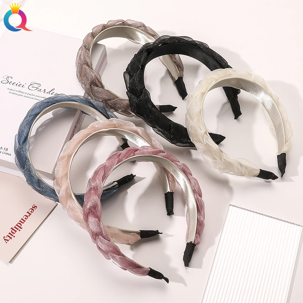 

QIYUE New Fashion Solid Color Mesh Yarn Headband For Women Knitted Hair Accessories